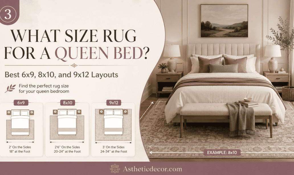 What Size Rug for a Queen Bed? Best 6x9, 8x10, and 9x12 Layouts