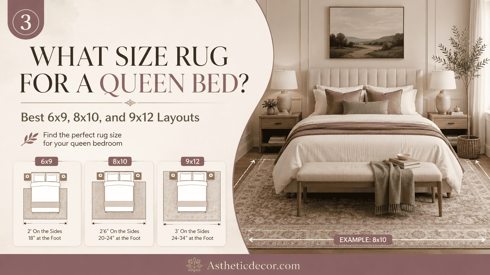 What Size Rug for a Queen Bed? Best 6x9, 8x10, and 9x12 Layouts
