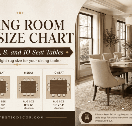 Dining Room Rug Size Chart for 4, 6, 8, and 10 Seat Tables