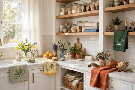 Kitchen with seasonal textiles and small accents changing by season